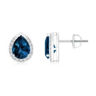 7x5mm AAAA Pear-Shaped London Blue Topaz Stud Earrings with Diamonds in P950 Platinum