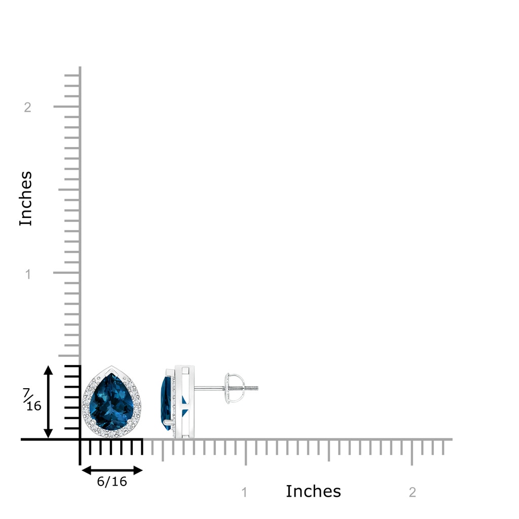 8x6mm AAAA Pear-Shaped London Blue Topaz Stud Earrings with Diamonds in White Gold Product Image