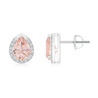 7x5mm AAA Pear-Shaped Morganite Stud Earrings with Diamond Halo in White Gold