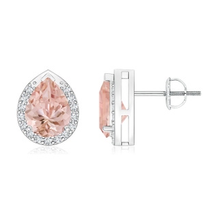 8x6mm AAAA Pear-Shaped Morganite Stud Earrings with Diamond Halo in P950 Platinum