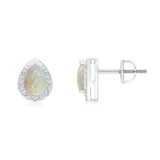 6x4mm AAA Pear-Shaped Opal Stud Earrings with Diamond Halo in White Gold