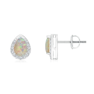 6x4mm AAAA Pear-Shaped Opal Stud Earrings with Diamond Halo in 9K White Gold