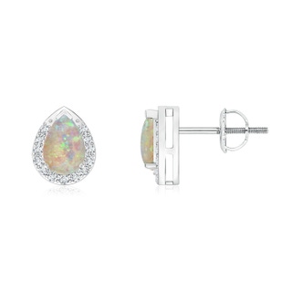 6x4mm AAAA Pear-Shaped Opal Stud Earrings with Diamond Halo in White Gold