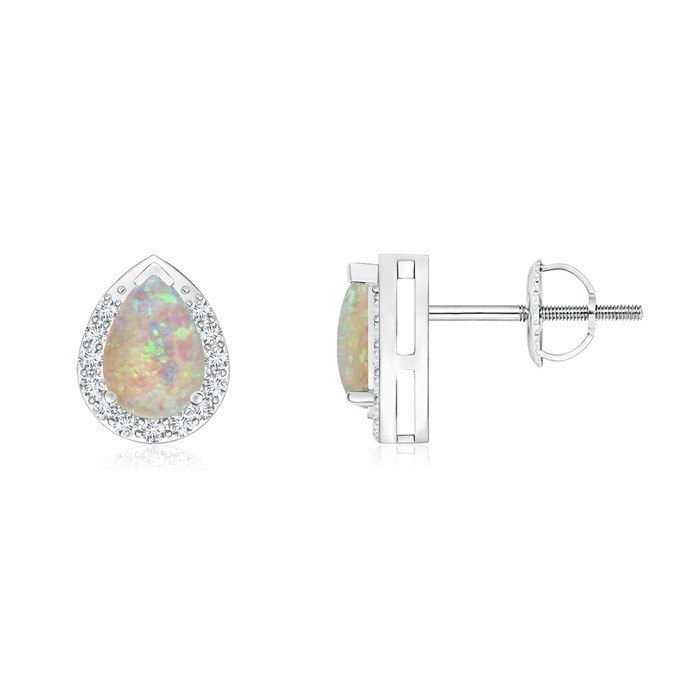 6x4mm AAAA Pear-Shaped Opal Stud Earrings with Diamond Halo in White Gold 