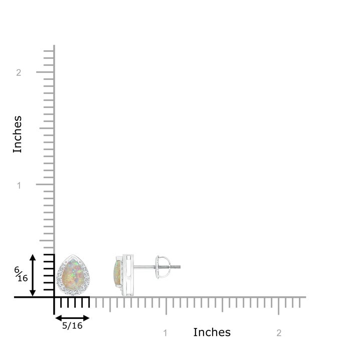6x4mm AAAA Pear-Shaped Opal Stud Earrings with Diamond Halo in White Gold - ruler