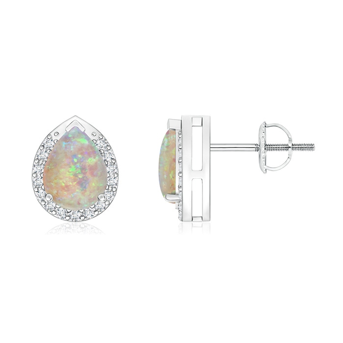 7x5mm AAAA Pear-Shaped Opal Stud Earrings with Diamond Halo in White Gold 
