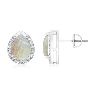 8x6mm AAA Pear-Shaped Opal Stud Earrings with Diamond Halo in White Gold