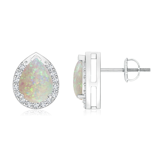 8x6mm AAA Pear-Shaped Opal Stud Earrings with Diamond Halo in White Gold 