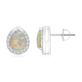 8x6mm AAAA Pear-Shaped Opal Stud Earrings with Diamond Halo in P950 Platinum