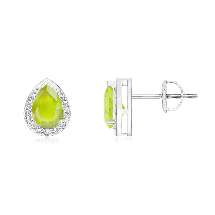 6x4mm A Pear-Shaped Peridot Stud Earrings with Diamond Halo in P950 Platinum 