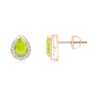 6x4mm A Pear-Shaped Peridot Stud Earrings with Diamond Halo in Rose Gold