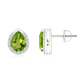 7x5mm AAAA Pear-Shaped Peridot Stud Earrings with Diamond Halo in P950 Platinum