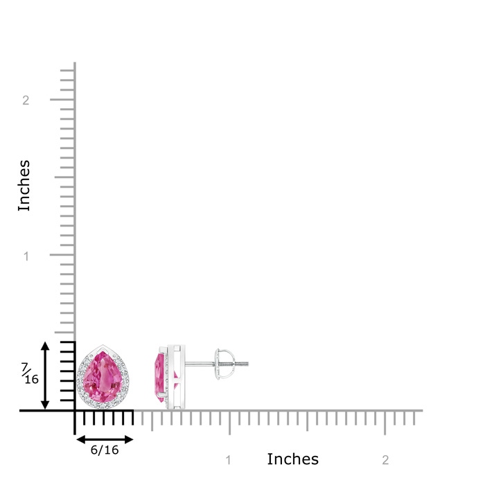 7x5mm AAA Pear-Shaped Pink Sapphire Stud Earrings with Diamond Halo in White Gold Product Image