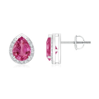 7x5mm AAAA Pear-Shaped Pink Sapphire Stud Earrings with Diamond Halo in P950 Platinum