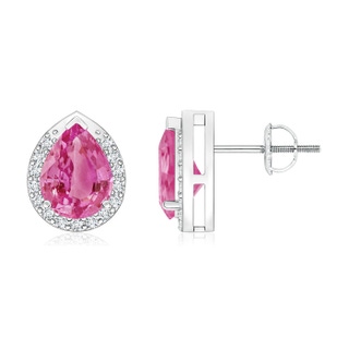 8x6mm AAA Pear-Shaped Pink Sapphire Stud Earrings with Diamond Halo in P950 Platinum