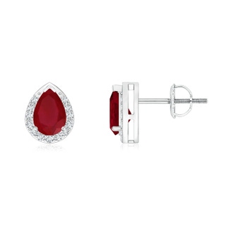 6x4mm AA Pear-Shaped Ruby Stud Earrings with Diamond Halo in P950 Platinum