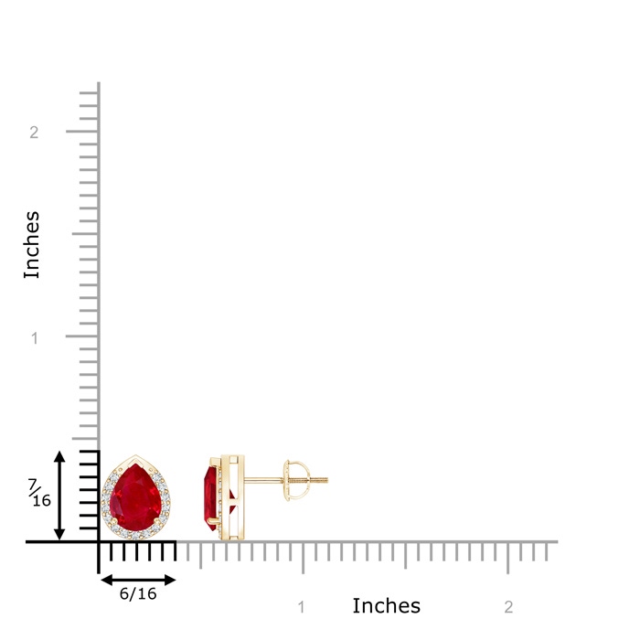 7x5mm AAA Pear-Shaped Ruby Stud Earrings with Diamond Halo in Yellow Gold product image