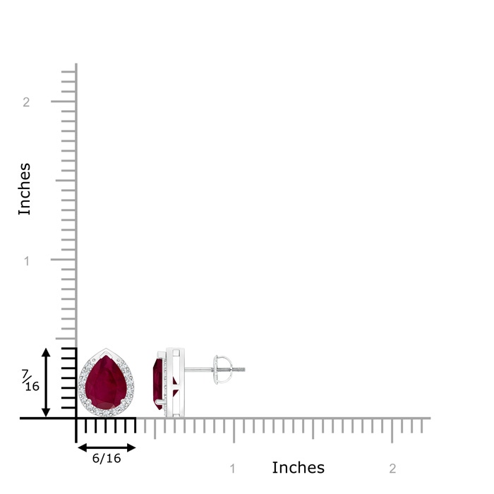 8x6mm A Pear-Shaped Ruby Stud Earrings with Diamond Halo in White Gold product image