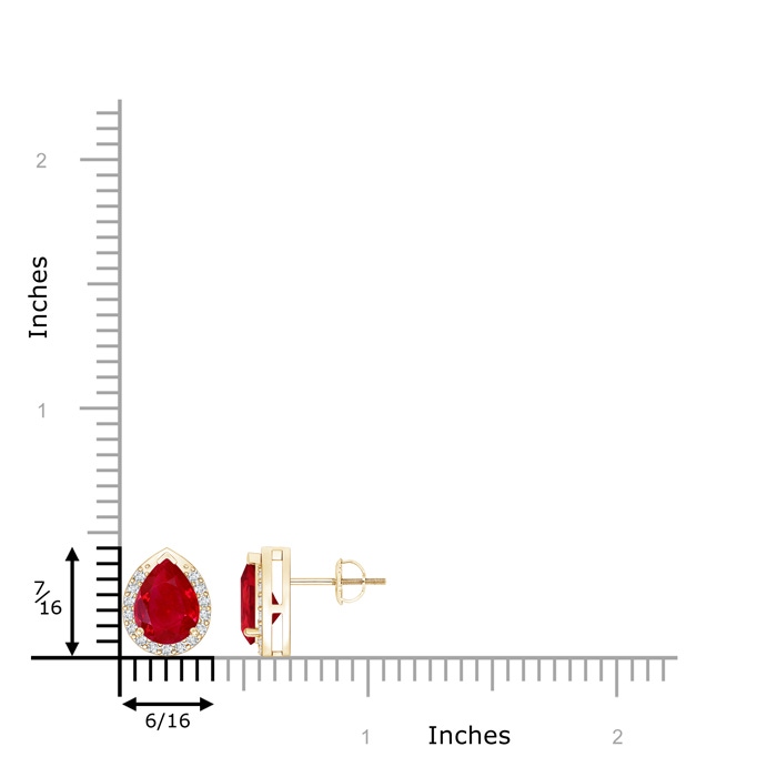 8x6mm AAA Pear-Shaped Ruby Stud Earrings with Diamond Halo in Yellow Gold product image