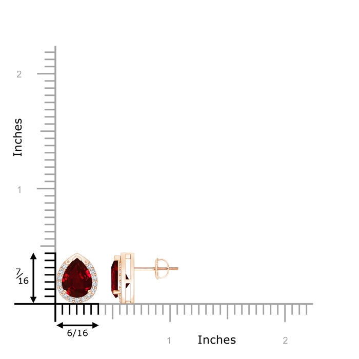 8x6mm Lab-Grown Pear-Shaped Ruby Stud Earrings with Diamond Halo in Rose Gold product image