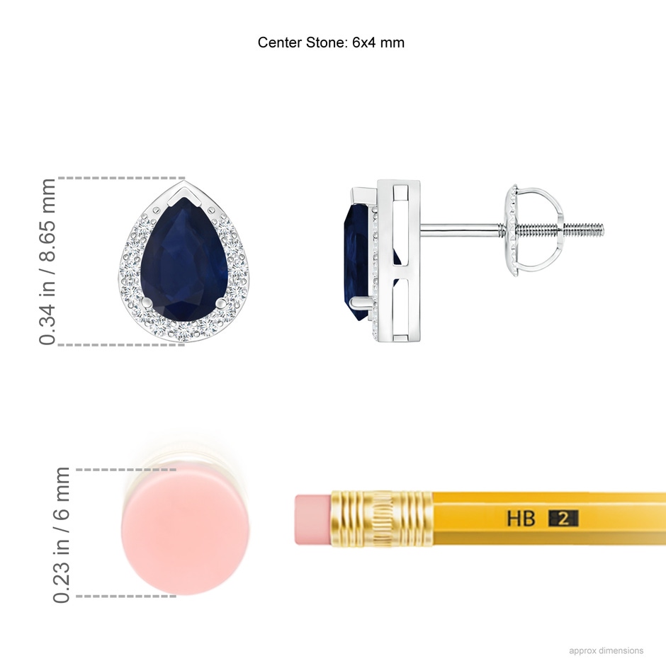 6x4mm A Pear-Shaped Blue Sapphire Stud Earrings with Diamond Halo in P950 Platinum ruler
