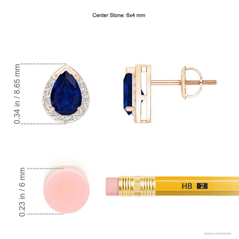 6x4mm AA Pear-Shaped Blue Sapphire Stud Earrings with Diamond Halo in Rose Gold product image
