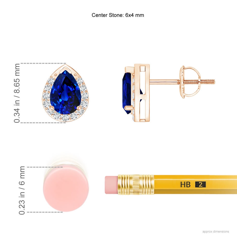 6x4mm Lab-Grown Pear-Shaped Blue Sapphire Stud Earrings with Diamond Halo in Rose Gold product image