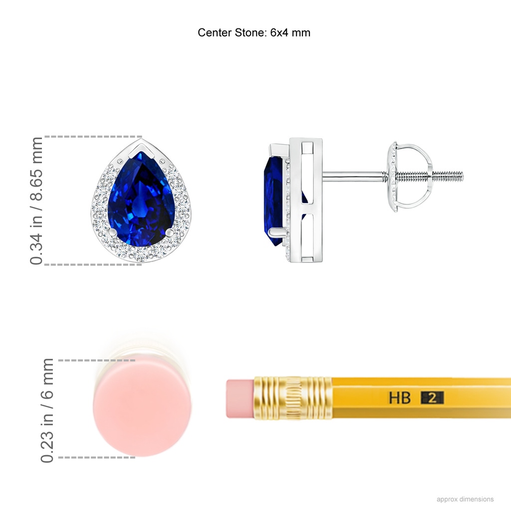 6x4mm AAAA Pear-Shaped Blue Sapphire Stud Earrings with Diamond Halo in White Gold Product Image
