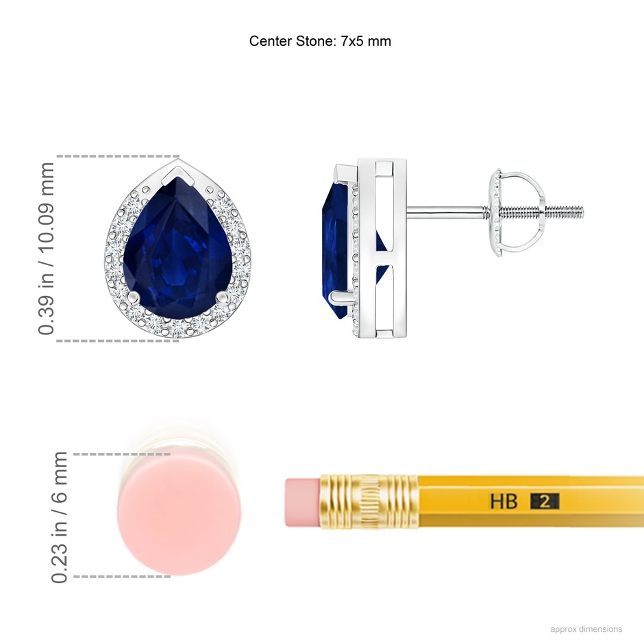 7x5mm AA Pear-Shaped Blue Sapphire Stud Earrings with Diamond Halo in White Gold product image