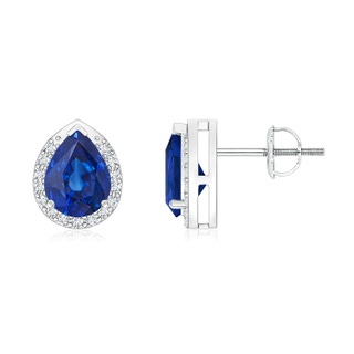 7x5mm AAA Pear-Shaped Blue Sapphire Stud Earrings with Diamond Halo in P950 Platinum