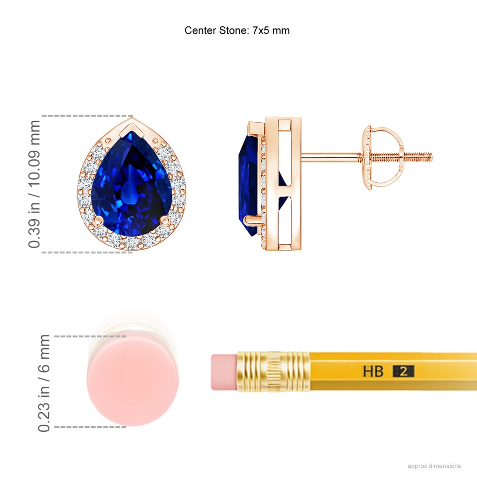7x5mm Lab-Grown Pear-Shaped Blue Sapphire Stud Earrings with Diamond Halo in Rose Gold product image