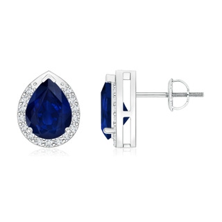 8x6mm AA Pear-Shaped Blue Sapphire Stud Earrings with Diamond Halo in P950 Platinum