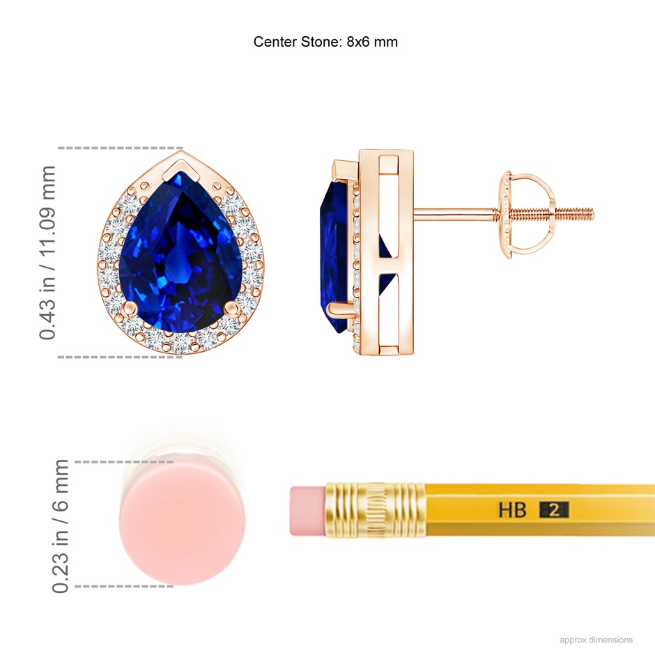8x6mm Lab-Grown Pear-Shaped Blue Sapphire Stud Earrings with Diamond Halo in Rose Gold product image