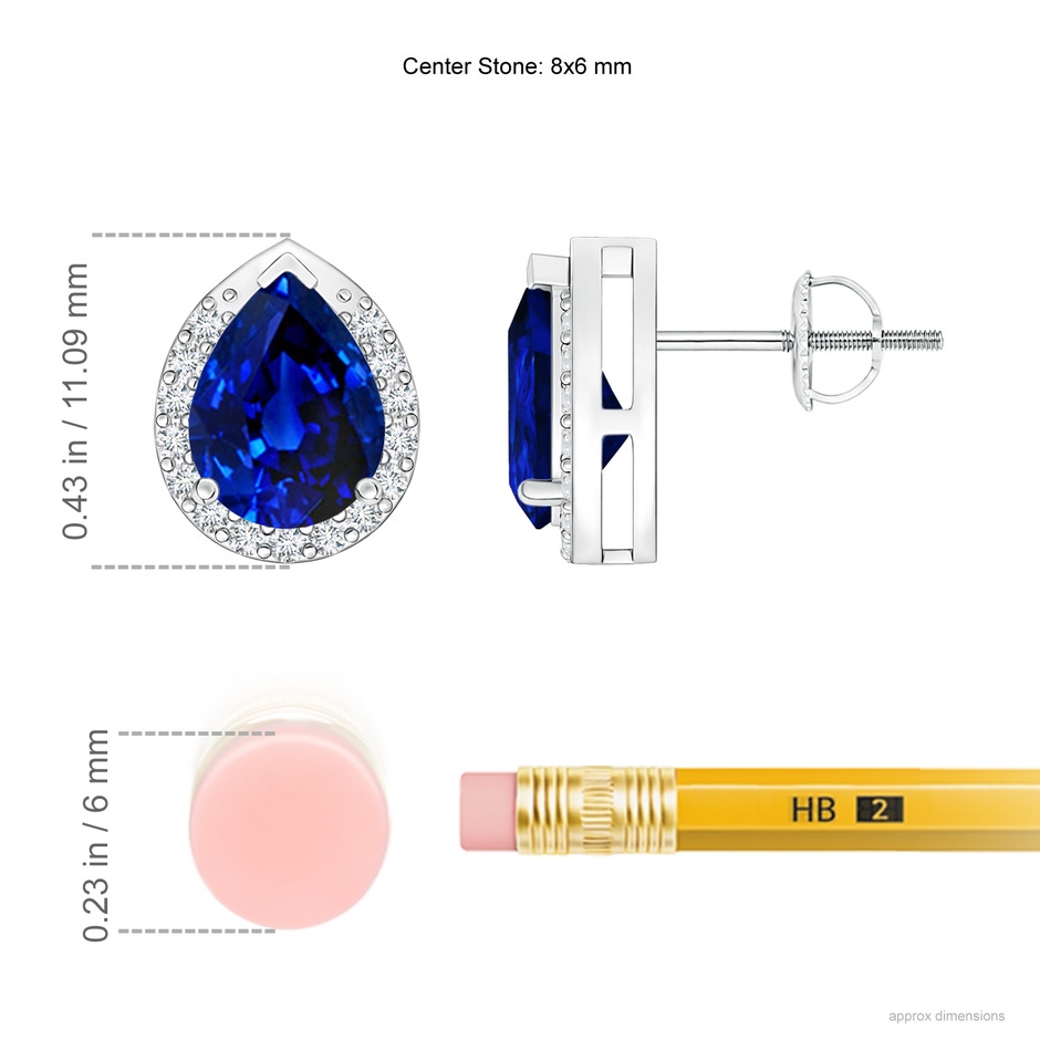 8x6mm Lab-Grown Pear-Shaped Blue Sapphire Stud Earrings with Diamond Halo in White Gold product image