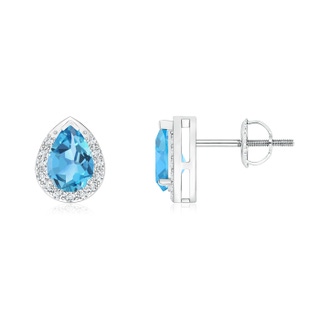 6x4mm AA Pear-Shaped Swiss Blue Topaz Stud Earrings with Diamond Halo in P950 Platinum
