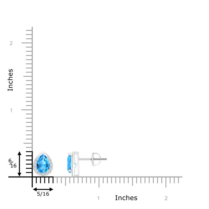6x4mm AAAA Pear-Shaped Swiss Blue Topaz Stud Earrings with Diamond Halo in P950 Platinum - ruler
