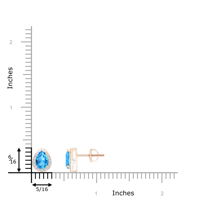 6x4mm AAAA Pear-Shaped Swiss Blue Topaz Stud Earrings with Diamond Halo in Rose Gold product image