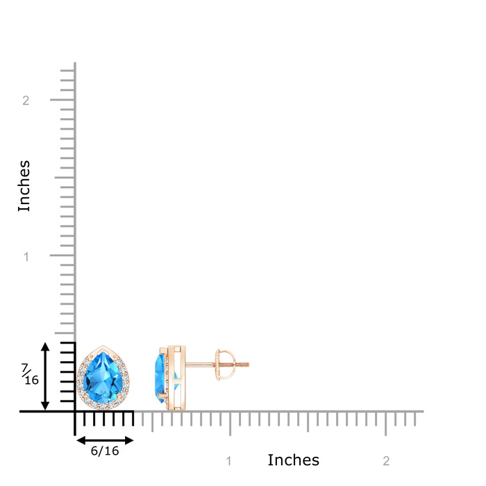 7x5mm AAAA Pear-Shaped Swiss Blue Topaz Stud Earrings with Diamond Halo in Rose Gold product image