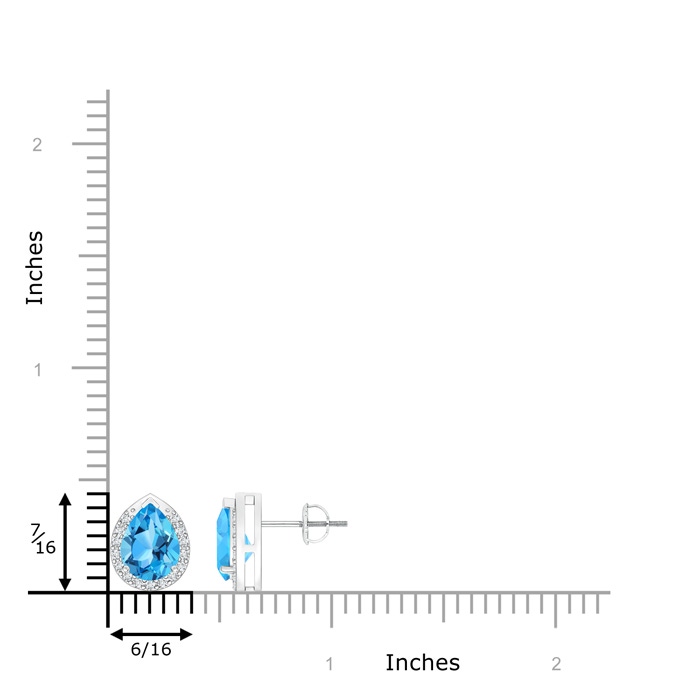 8x6mm AAA Pear-Shaped Swiss Blue Topaz Stud Earrings with Diamond Halo in White Gold product image