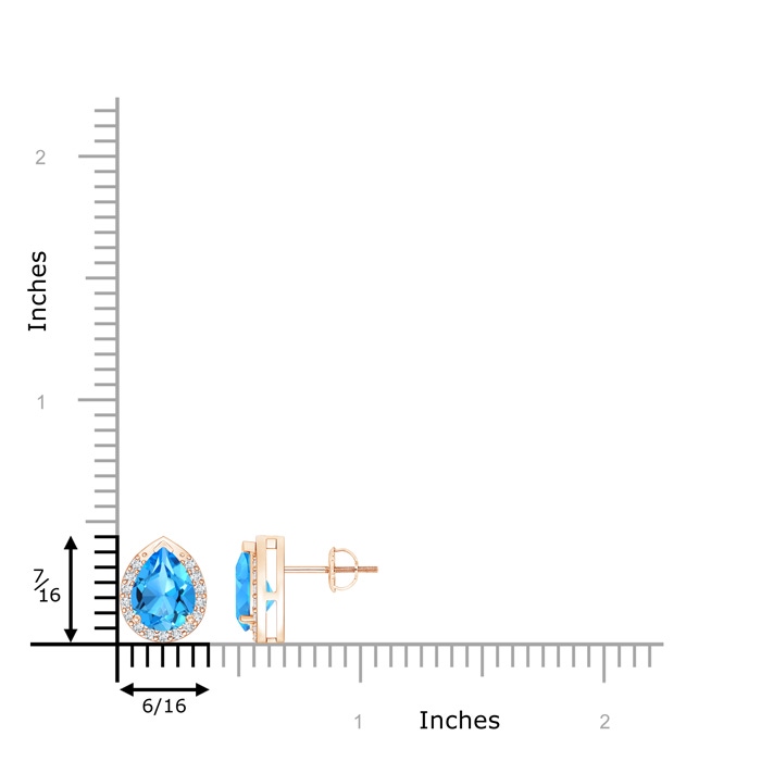 8x6mm AAAA Pear-Shaped Swiss Blue Topaz Stud Earrings with Diamond Halo in Rose Gold product image