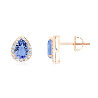 6x4mm A Pear-Shaped Tanzanite Stud Earrings with Diamond Halo in 10K Rose Gold