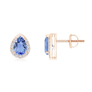 6x4mm A Pear-Shaped Tanzanite Stud Earrings with Diamond Halo in Rose Gold
