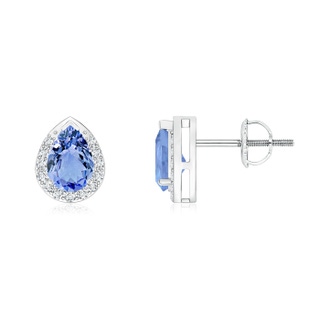 6x4mm A Pear-Shaped Tanzanite Stud Earrings with Diamond Halo in White Gold