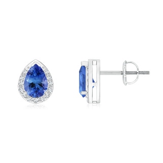 6x4mm AA Pear-Shaped Tanzanite Stud Earrings with Diamond Halo in P950 Platinum