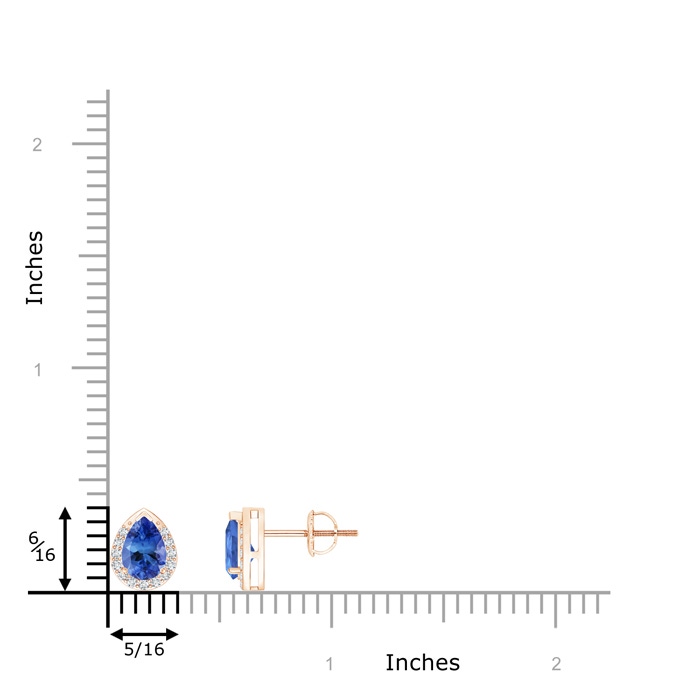 6x4mm AA Pear-Shaped Tanzanite Stud Earrings with Diamond Halo in Rose Gold product image