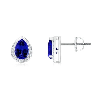 6x4mm AAAA Pear-Shaped Tanzanite Stud Earrings with Diamond Halo in White Gold