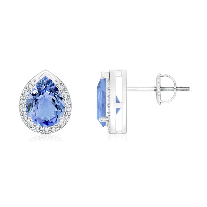 7x5mm A Pear-Shaped Tanzanite Stud Earrings with Diamond Halo in P950 Platinum