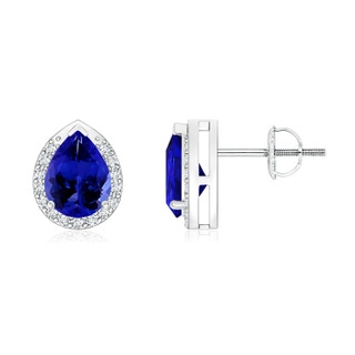 7x5mm AAAA Pear-Shaped Tanzanite Stud Earrings with Diamond Halo in P950 Platinum