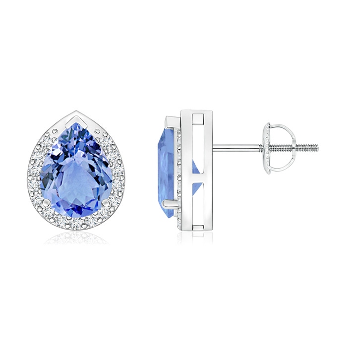 8x6mm A Pear-Shaped Tanzanite Stud Earrings with Diamond Halo in P950 Platinum 