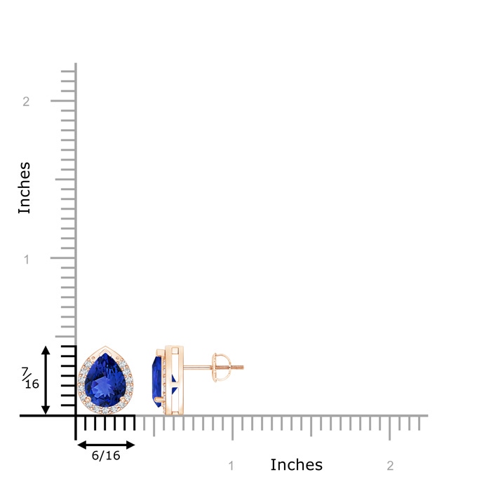 8x6mm AAA Pear-Shaped Tanzanite Stud Earrings with Diamond Halo in Rose Gold product image